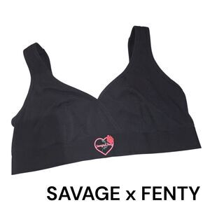 Savage x Fenty Sz 2X Red Rose Heart Logo Elastic Band Bralette Black Sleep Bra